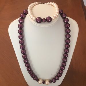 Burgundy handmade Necklace and bracelet faux pearl